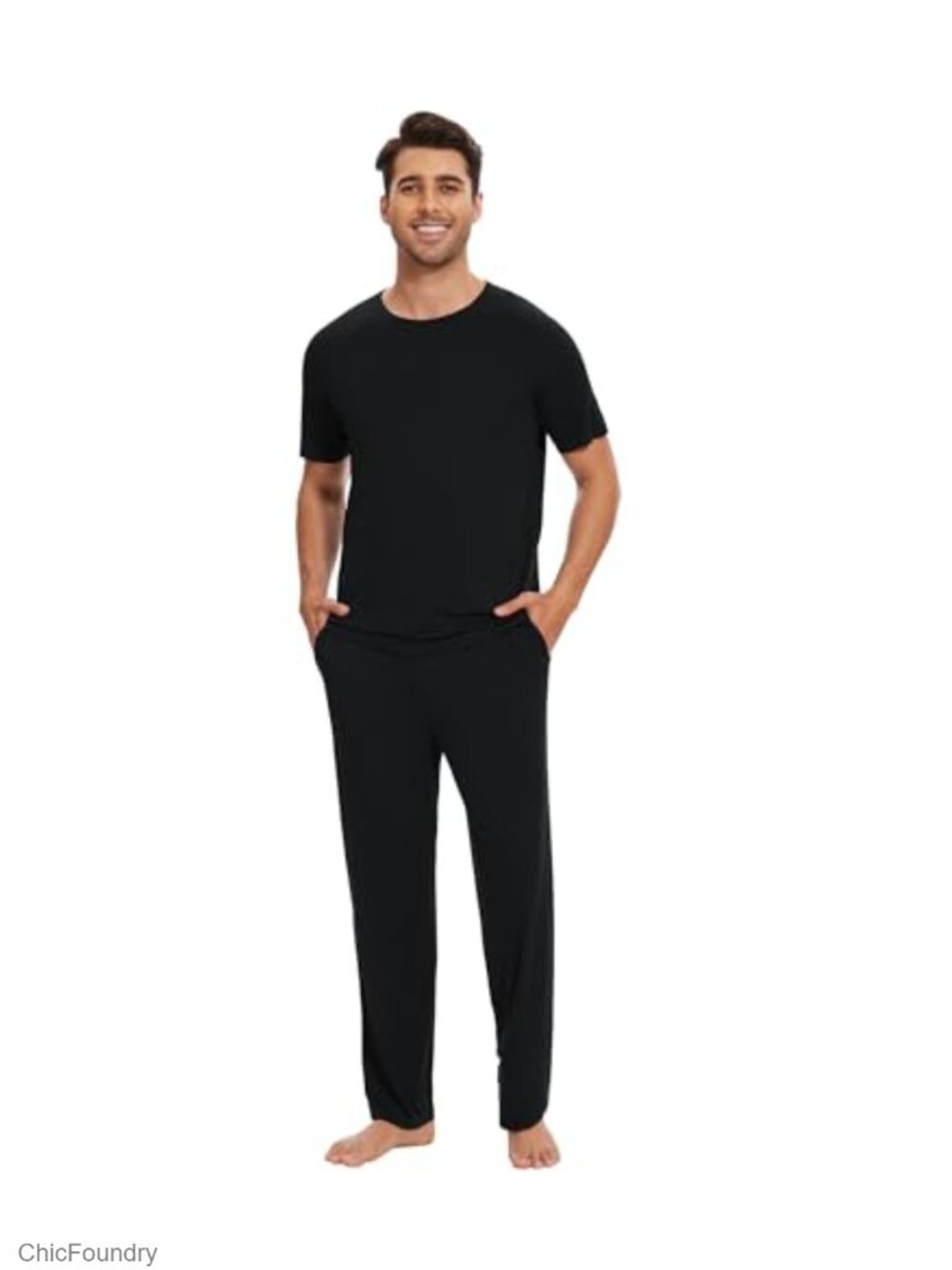 Men's Bamboo Viscose Pajama Set Short Sleeve Sleepwear Lounge Set with Pockets